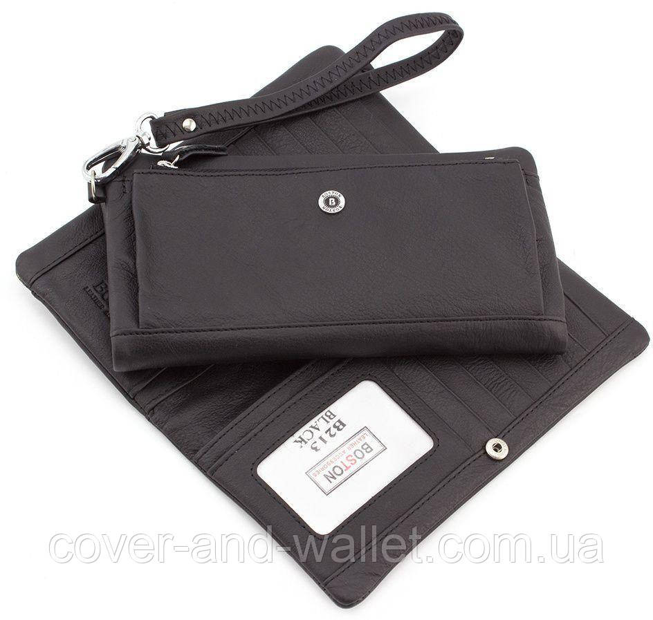 Універсальний шкіряний гаманець купюрник чорного кольору унісекс Boston Київ - фото 1