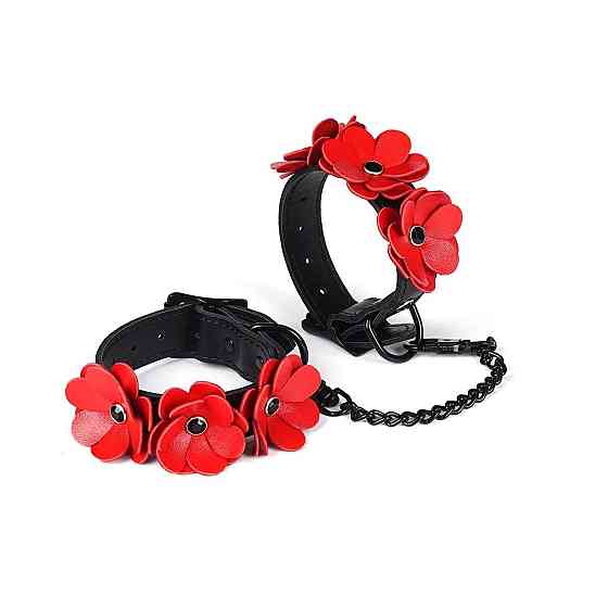 Наручники Liebe Seele Flower Rhythm - Black and Red Leather Flowers Hand Cuffs (мятая упаковка!!!) Sex Aura Киев