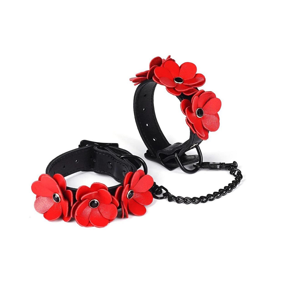Наручники Liebe Seele Flower Rhythm - Black and Red Leather Flowers Hand Cuffs (мятая упаковка!!!) Sex Aura Киев - изображение 1