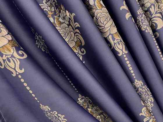 Комплект готових штор VR-Textil з вишивкою гладдю № 2056ш Синій 100х270 см 2шт (31-0059) Київ