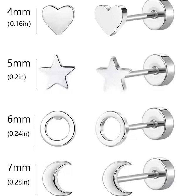 Набор серег гвоздиков 4 пары сталь сердце звезда кольцо луна Киев - изображение 3