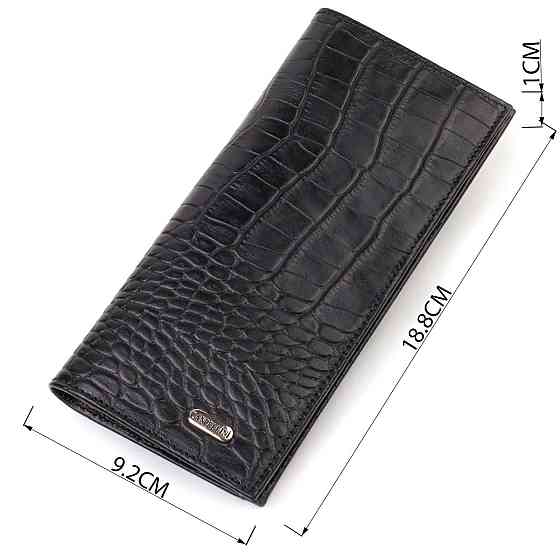 Привлекательный вертикальный мужской бумажник из натуральной кожи с тиснением под крокодила CANPELLINI 21896 Черный Киев
