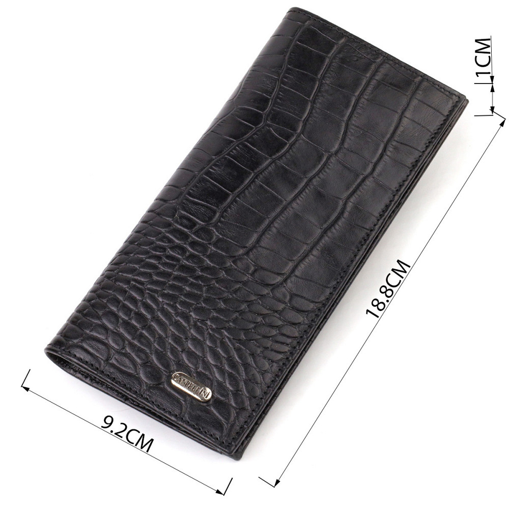 Привлекательный вертикальный мужской бумажник из натуральной кожи с тиснением под крокодила CANPELLINI 21896 Черный Киев - изображение 3