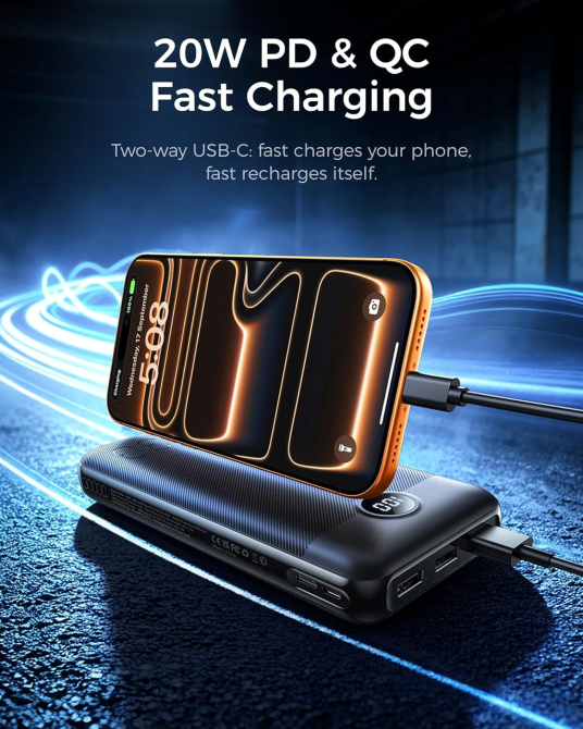 Павербанк VEGER V3008/L30 30000 мАг 20 Вт PD QC 3.0, 4 виходи, USB-C, цифровий дисплей, швидка зарядка, чорний Київ - фото 6
