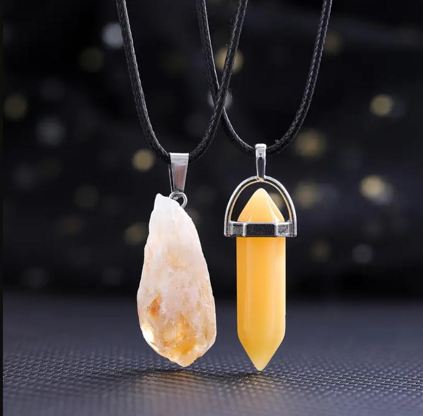 Набор подвесок из натурального цитрина на шнурке, аметистовый кулон. Киев - изображение 1