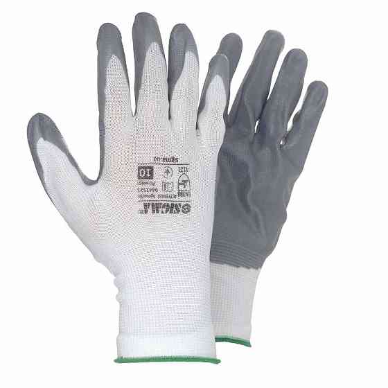 Перчатки трикотажные с частичным нитриловым покрытием р10 (серые, манжет) SIGMA (9443521) Киев