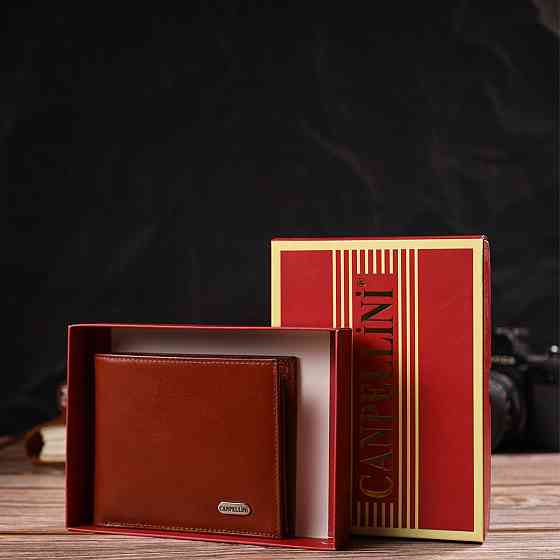 Мужское горизонтальное портмоне из натуральной гладкой кожи CANPELLINI 21780 Коричневое Киев