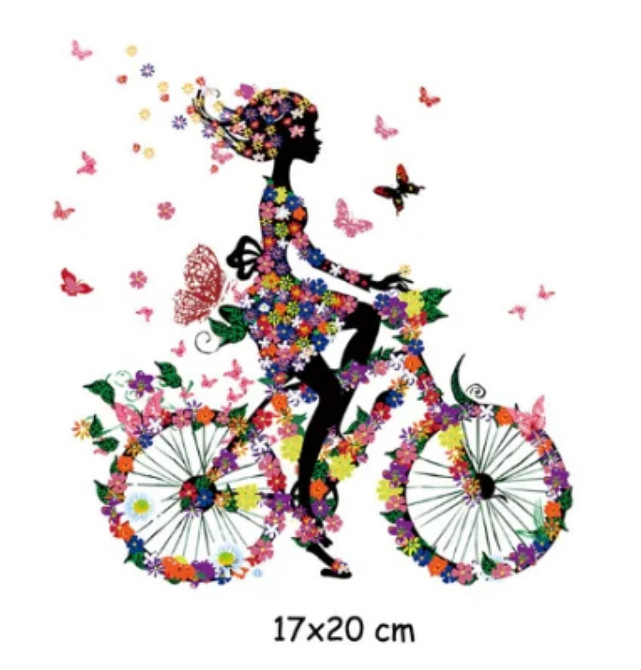 Термонаклейка на футболку  Девочка на велосипеде в цветах Киев - изображение 1