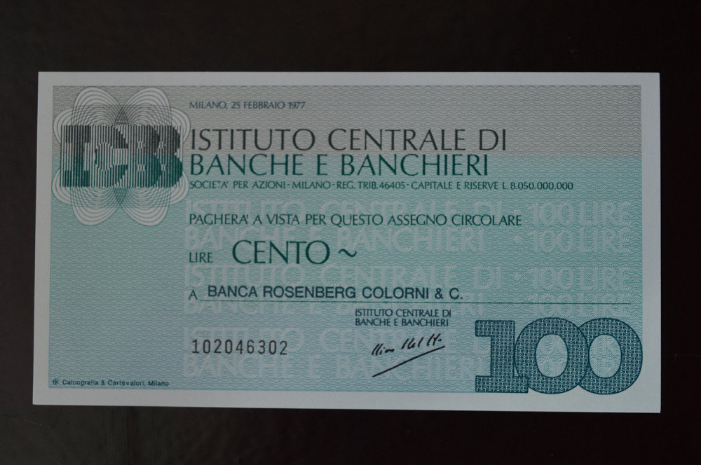 Чек. Италия 100 Лир 1977год (ЧК-1) ЛОТ 31 Полтава - изображение 1