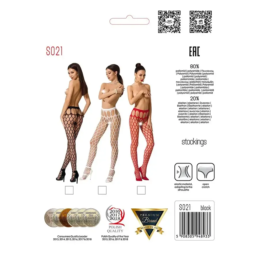 Еротичні колготки-бодістокінг Passion S021 black, у крупну сітку з високим поясом Львів - фото 8