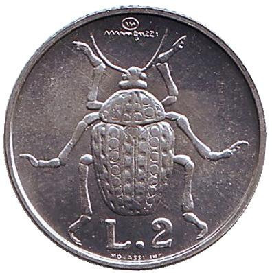 Жук. Монета 2 ліри. 1974 рік, Сан-Марино. UNC Полтава - фото 1