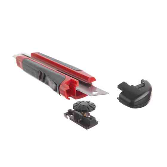 Нож сегментный, 18 мм, металлическая направляющая, прорезиненная ручка INTERTOOL HT-0503 Киев