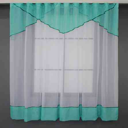 Кухонная занавеска VR-Textil № 00к белый с бирюзовым 280х170 см (59-890) Киев