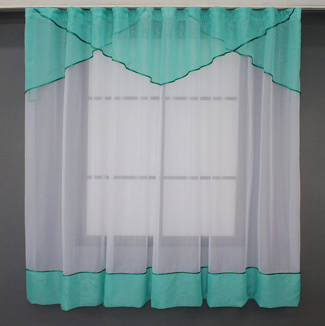Кухонная занавеска VR-Textil № 00к белый с бирюзовым 280х170 см (59-890) Киев - изображение 1