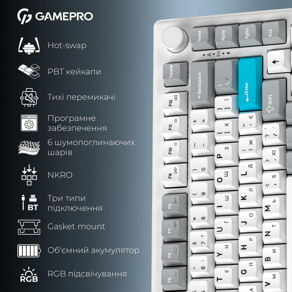 Клавіатура бездротова GamePro Asgard Yord Keychron Super Red Switch White (MK266WH) ( 10086 ) Харків - фото 9