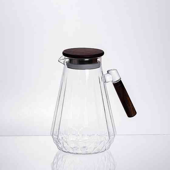 Глечик для напоїв 1.7 (л) для компоту, мохіто, лимонаду, сангрії скляний глечик із ручкою й бамбуковою кришкою 64486-71 Київ