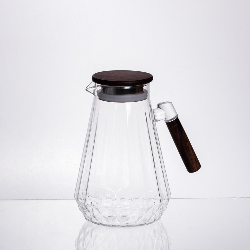 Глечик для напоїв 1.7 (л) для компоту, мохіто, лимонаду, сангрії скляний глечик із ручкою й бамбуковою кришкою 64486-71 Київ - фото 6