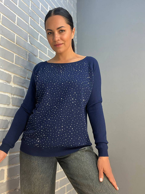 Джемпер женский ACCORDDREAM 9067 тонкий свитер россыпь камней, темно-синий, one size Киев - изображение 11