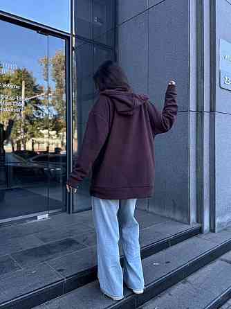 Жіноча тепла кофта оверсайз із капюшоном на блискавці турецький фліс Шоколад, 46/48 Одеса