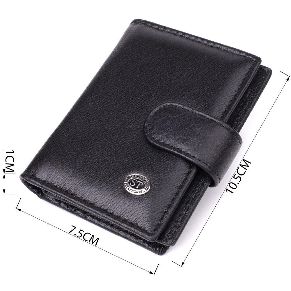 Компактный мужской бумажник вертикального формата из натуральной кожи ST Leather 23095 Черный Киев - изображение 3