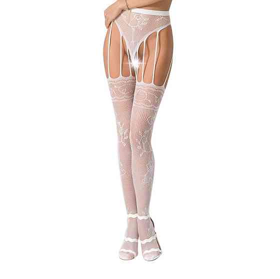 Сітчасті панчохи-стокінги Passion S016 One Size, White, імітація ажурного пояса з гартерами Sex Aura Київ