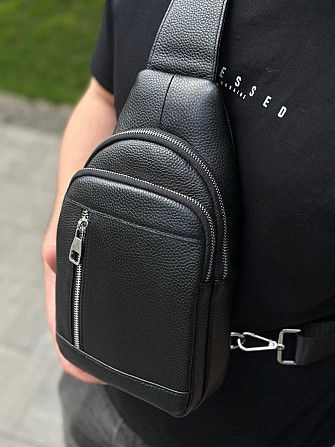 Мужской стильный черный кожаный слинг на плечо TIDING BAG 7862 Киев - изображение 8