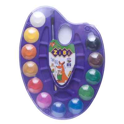 Акварельные краски ZiBi KIDS Line на палитре, 12 цв. натур. кисть фиолетовая (ZB.6558-07) Винница