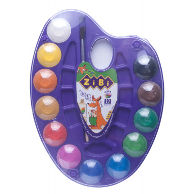 Акварельные краски ZiBi KIDS Line на палитре, 12 цв. натур. кисть фиолетовая (ZB.6558-07) Винница - изображение 1