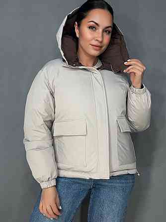 Куртка женская Fashions 87257 двухсторонняя пуффер с капюшоном коричневая с бежевым, коричневый с бежевым, M Киев