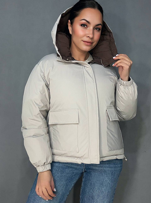 Куртка женская Fashions 87257 двухсторонняя пуффер с капюшоном коричневая с бежевым, коричневый с бежевым, M Киев - изображение 3