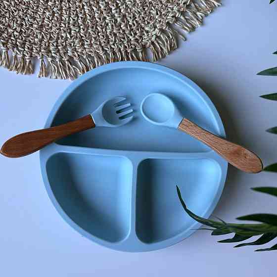 Набор детской силиконовой посуды для первого прикорма 9 предметов на присосках Голубой пакунок малюка Киев