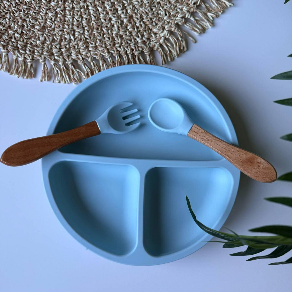 Набор детской силиконовой посуды для первого прикорма 9 предметов на присосках Голубой пакунок малюка Киев - изображение 4