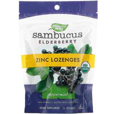 Трави Nature's Way Льодяники бузини з цинком, смак м'яти, Sambucus, Zinc Lozeng (NWY-12088) Вінниця