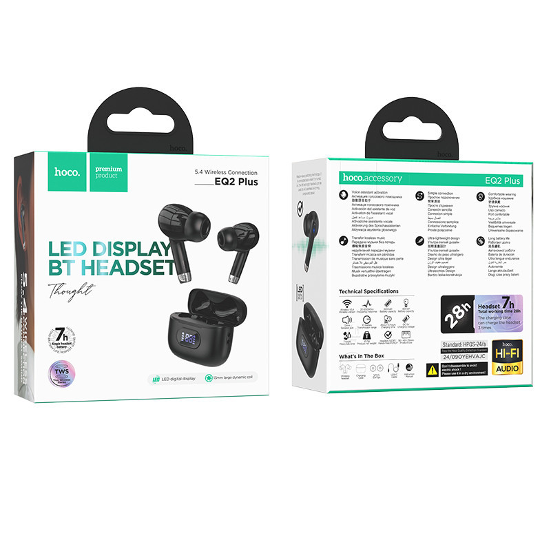 Бездротові навушники HOCO EQ2 Plus Thought true wireless BT headset Black Київ - фото 2
