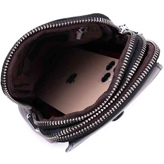 Вертикальна невелика сумка для жінок на два відділення з натуральної шкіри Vintage 22399 Чорна Київ