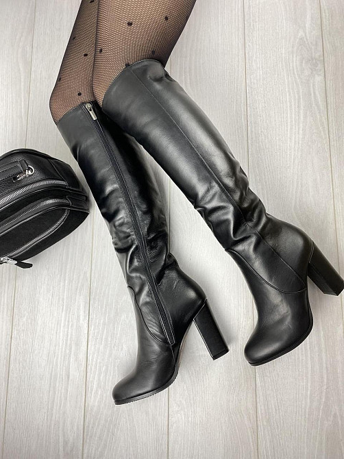 Nivelle Класичні жіночі шкіряні демісезонні чоботи весна-осінь на підборах чорні, натуральна шк Коломия - фото 3
