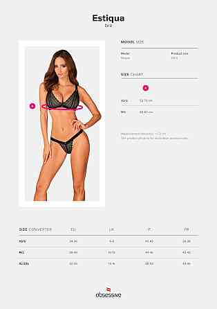 Кружевной бюстгальтер с треугольной чашкой Obsessive Estiqua bra M/L, черный, широкие лямки Sex Aura Киев