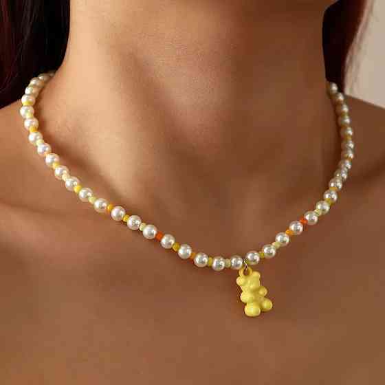 Бусы с мишками желтые - длина 40см, (ругелируется), пластик Киев