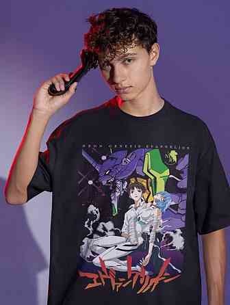 Футболка для хлопчика з аніме принтом Євангеліон оверсайз (зріст від 165 до 180) Чорний AnimeJ0799m Дніпро