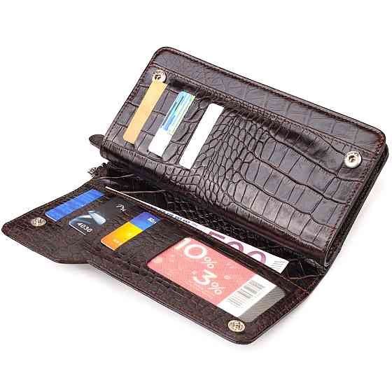 Функциональное портмоне клатч из натуральной кожи CANPELLINI 21536 Коричневое Киев