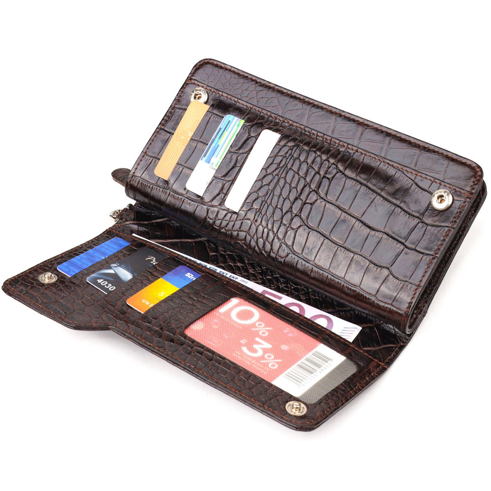 Функциональное портмоне клатч из натуральной кожи CANPELLINI 21536 Коричневое Киев - изображение 5