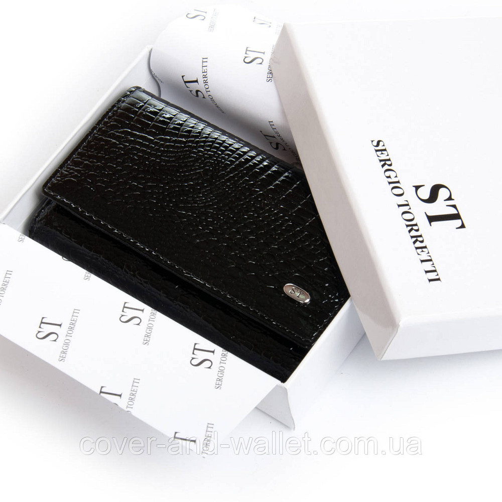 Лаковий жіночий гаманець невеликого розміру чорного кольору ST Leather Київ - фото 8