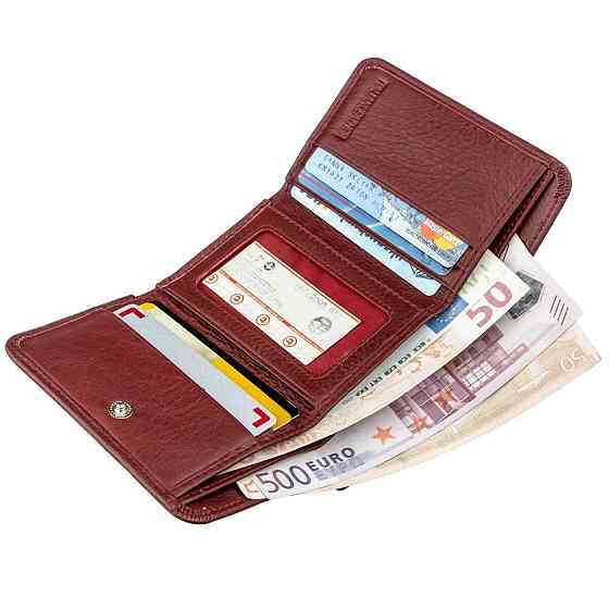 Компактный женский бумажник на кнопке Темно-красный (ST Leather) Киев