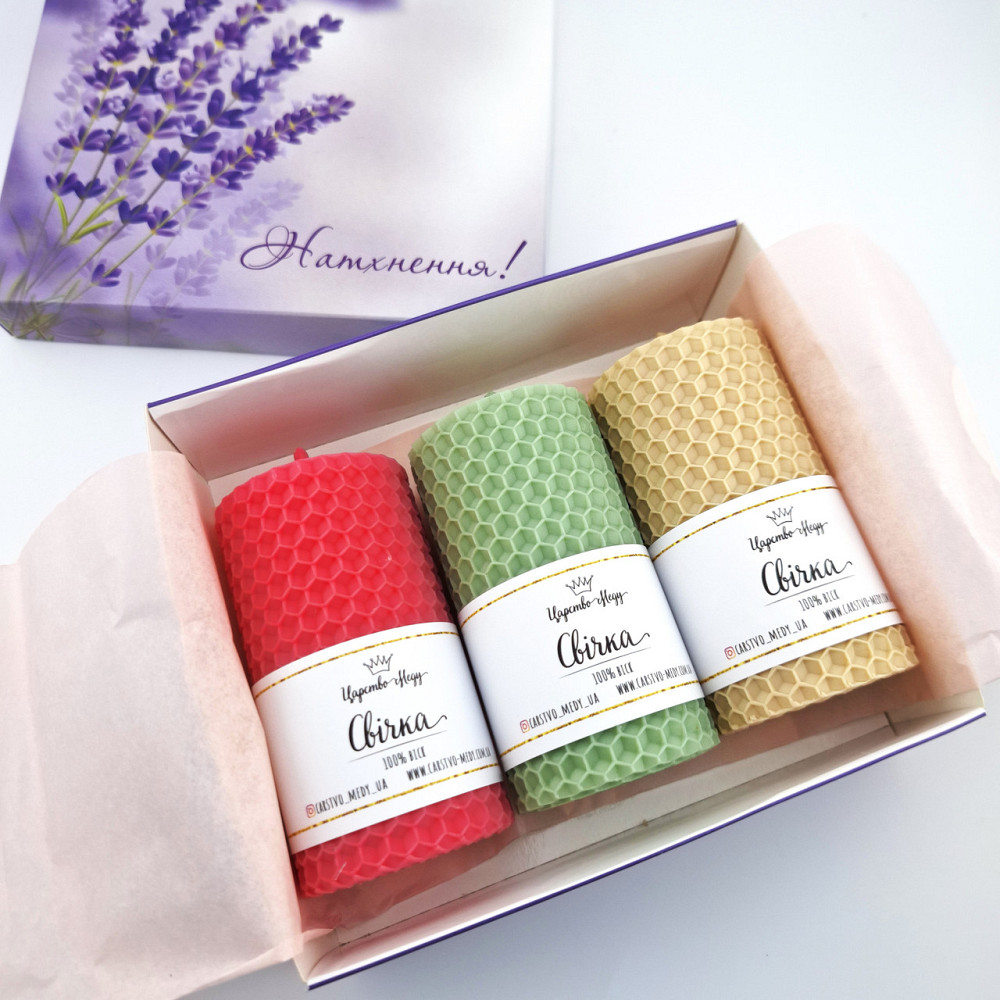 Свічки з вощини у подарунковій коробочці 3 шт. по 8,5 см Натхнення! Одеса - фото 1