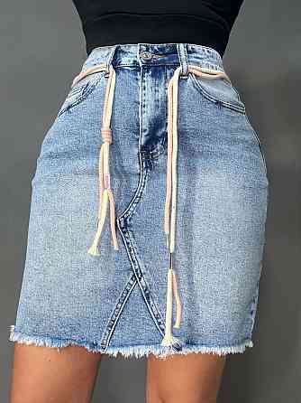 Спідниця жіноча джинсова Vanver 2037 коротка пряма з поясом стрейчева блакитна, блакитний, 29, 29, 75 см, 98 см Київ