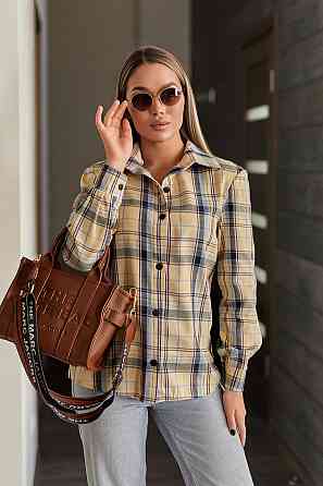 Жіноча сорочка в клітинку оверсайз "Wise" | Норма і батал Жовтий, 42-44 Київ