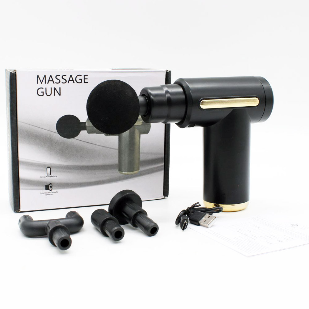 Перкуссионный массажер с 4 насадками Gun Massager, Черный / Ручной массажер / Массажер для тела Киев - изображение 10