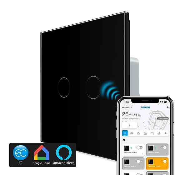 Розумний сенсорний ZigBee вимикач 2 сенсора Livolo чорний скло (VL-C702Z-12) Коломыя