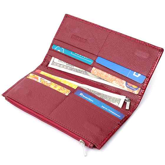 Лакований яскравий гаманець з фактурою під рептилію з натуральної шкіри ST Leather 22715 Червоний Київ