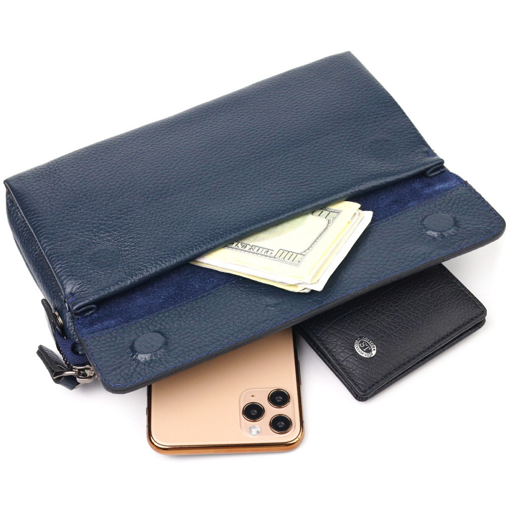 Чоловічий клатч з натуральної шкіри CANPELLINI 21550 Синій Київ - фото 4